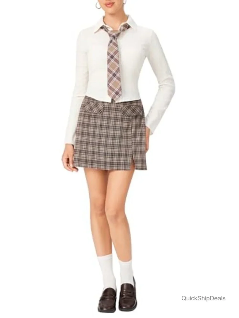 CIDER Plaid A-Line Mini Skirt High Waist Back Zipper